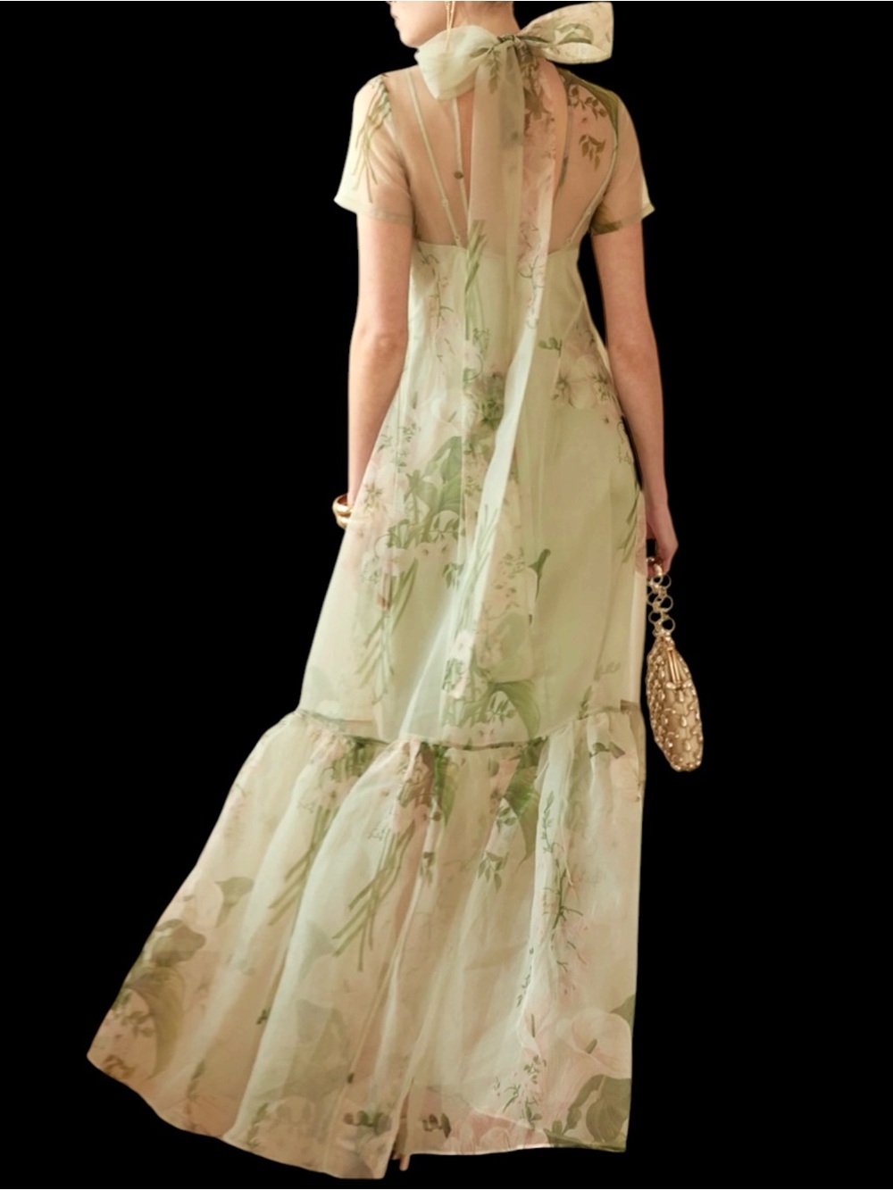 Few Moda Caara Melody Dress Mint Blossom Green Organza Sheer Ruffle Overlay NWT